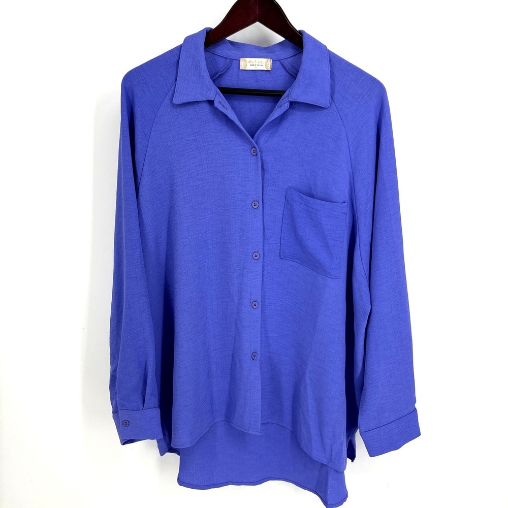 Altard State Womens Purple Oversized Tunic Long Sleeve Button Up Shirt Top M